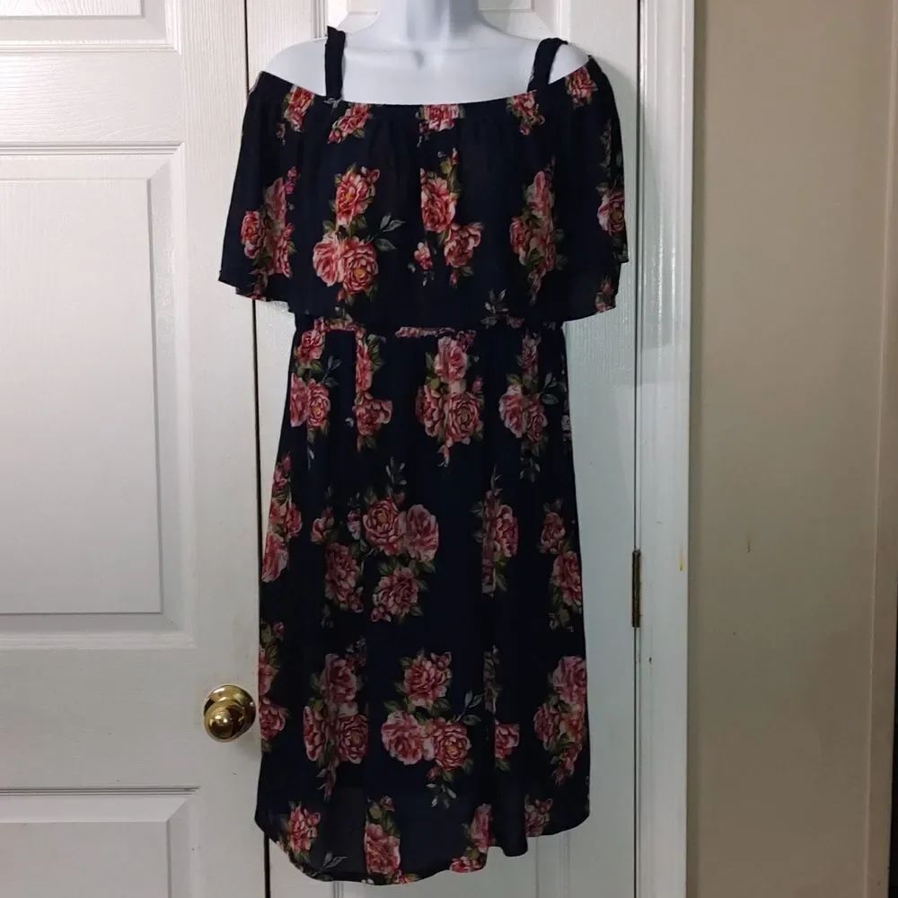 Siren Lily navy floral off the shoulder graduation party wedding dress Sz L